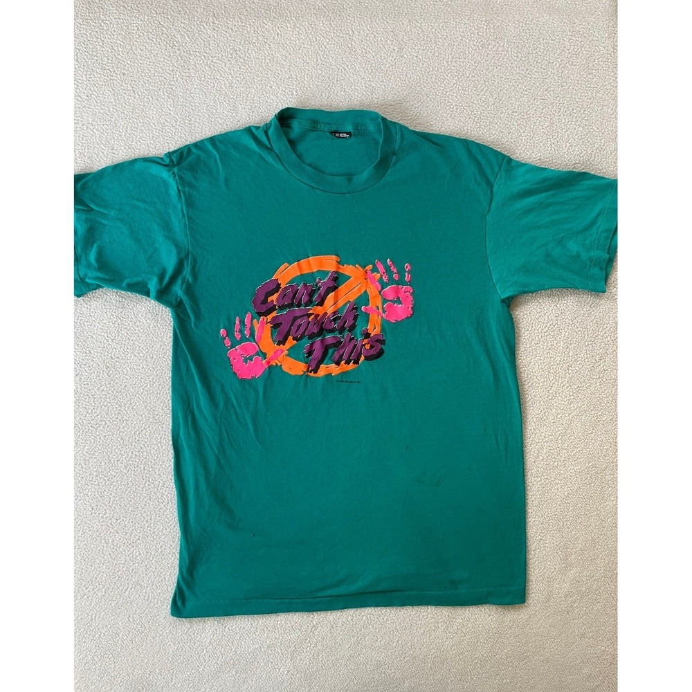 Vintage‎ 90's Air Waves Mens Extra Large T-Shirt Teal Cant Touch This Neon Print